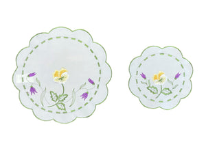 Pack of 6 Embroidered Spring Floral Scalloped Edge Doilies (2 Sizes)