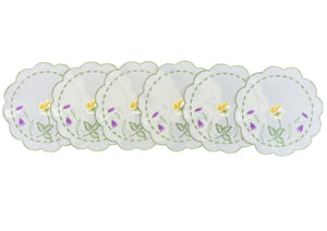 Pack of 6 Embroidered Spring Floral Scalloped Edge Doilies (2 Sizes)