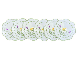 Pack of 6 Embroidered Spring Floral Scalloped Edge Doilies (2 Sizes)