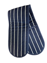 Load image into Gallery viewer, Navy Butchers Stripe Double Oven Glove With Navy Trim