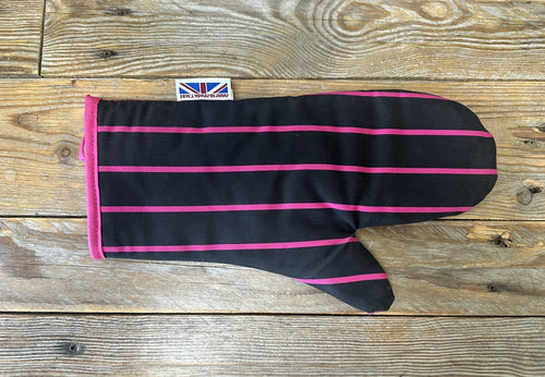 Black & Pink Stripe Butchers Quilted Cotton Oven Glove