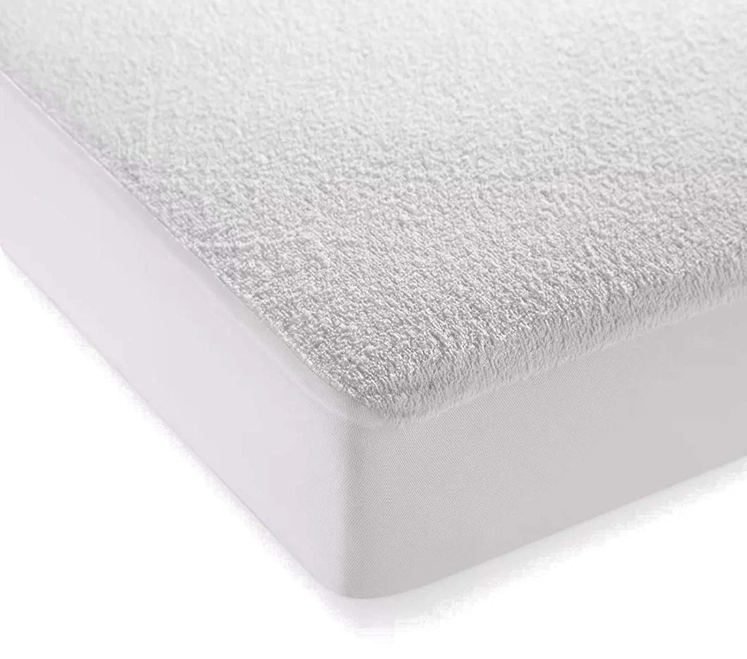 Terry Towelling Waterproof Fitted Mattress Protector (White)