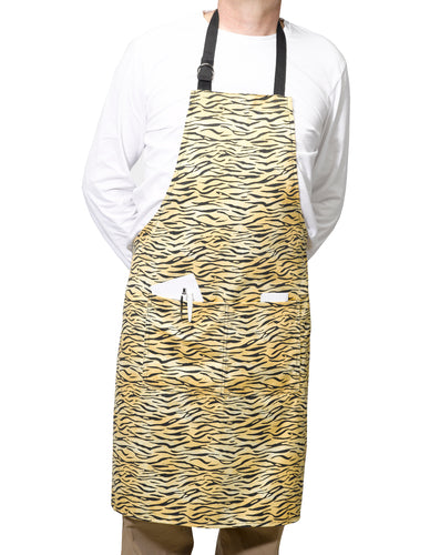 Tiger Print Bib Apron with Pocket & Adjustable Ties (28