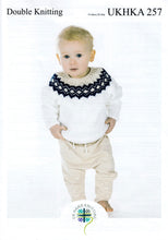 Load image into Gallery viewer, UKHKA 257 Double Knitting Pattern – Yoked Sweater &amp; Cardigan