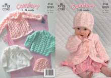 Load image into Gallery viewer, King Cole Comfort Aran Knitting Pattern - 3136 Baby Coat Dress Sweater &amp; Hat