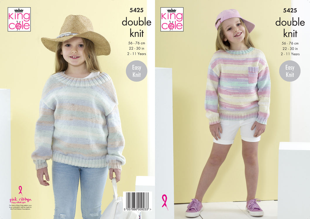 King Cole Double Knitting Pattern - Girls Sweaters (5425)