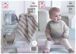 King Cole Double Knitting Pattern - Baby Sweater Cardigan & Blanket (5443)