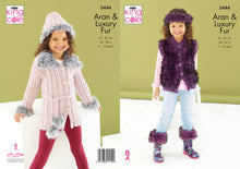 Load image into Gallery viewer, King Cole Aran Knitting Pattern - Girls Jacket Gilet &amp; Accessories (5444)