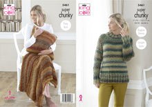 Load image into Gallery viewer, King Cole Super Chunky Knitting Pattern - Ladies Sweater Throw &amp; Cushion (5461)