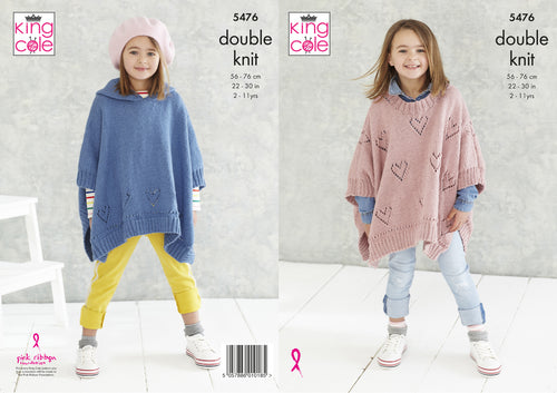 King Cole Double Knitting Pattern - Girls Ponchos (5476)