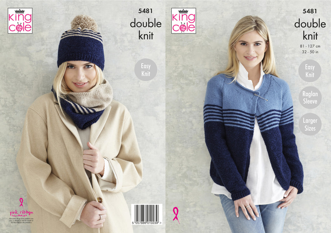 King Cole Double Knitting Pattern - Ladies Sweater & Cardigan (5481)