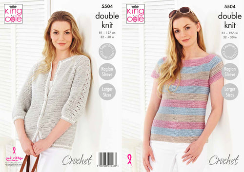 King Cole Double Knit Crochet Pattern - Ladies Top & Cardigan (5504)