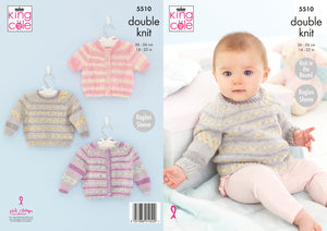 King Cole Double Knit Knitting Pattern - Baby Cardigans & Sweater (5510)