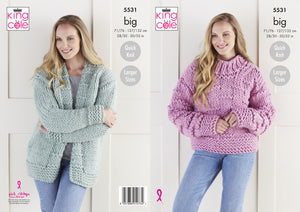 King Cole Super Chunky Knitting Pattern - Ladies Jacket & Sweater (5531)