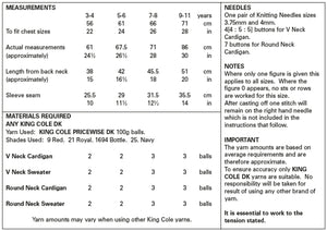 King Cole Double Knitting Pattern - Childrens School Uniform (5541)