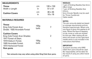 King Cole Aran Knitting Pattern - Cable Throw & Pom Pom Cushion Covers (5661)