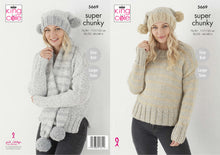 Load image into Gallery viewer, King Cole Super Chunky Knitting Pattern - Ladies Sweater Hat &amp; Scarf (5669)