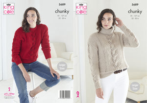 King Cole Chunky Knitting Pattern - Ladies Sweaters (5689)