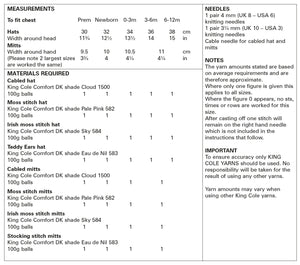King Cole Double Knitting Pattern - Baby Hats & Mitts (5743)