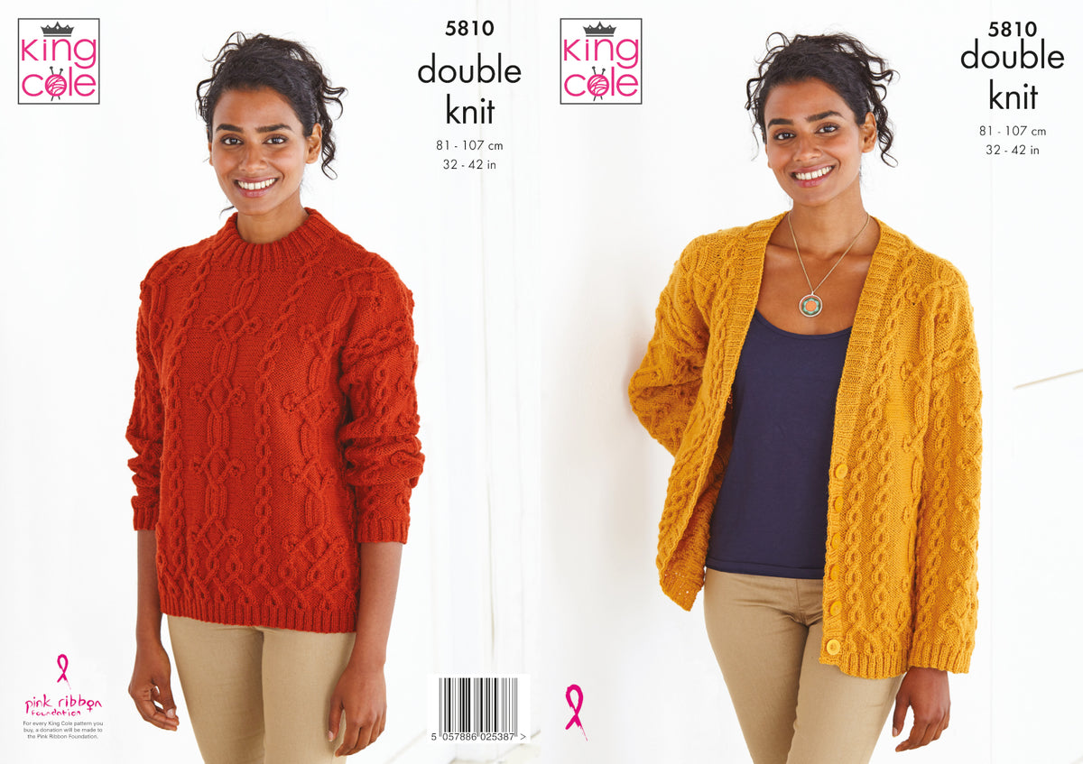 King Cole Double Knit Knitting Pattern - Ladies Sweater & Cardigan ...