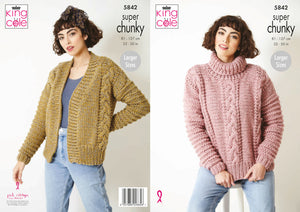 King Cole Super Chunky Knitting Pattern - Ladies Sweater & Jacket (5842)