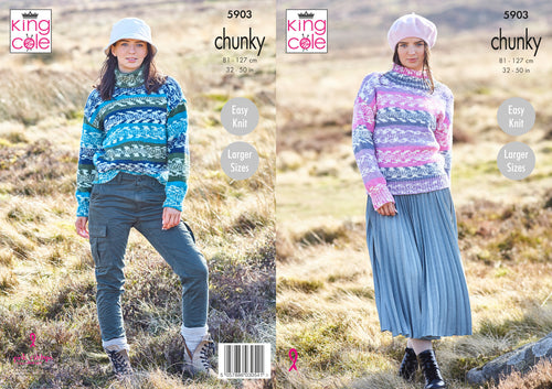 King Cole Chunky Knitting Pattern - Ladies Sweaters (5903)