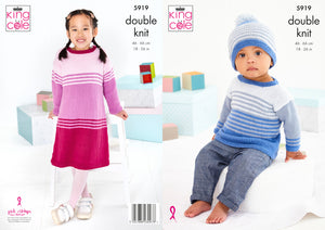 King Cole DK Knitting Pattern - Baby & Child Dress Sweater & Hat (5919)