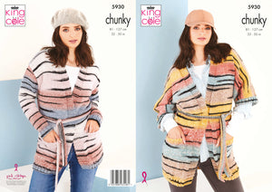 King Cole Chunky Knitting Pattern - Ladies Cardigans (5930)