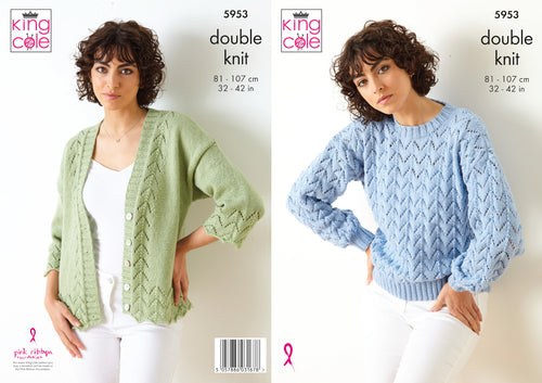 King Cole Double Knit Knitting Pattern - Ladies Sweater & Cardigan (5953)