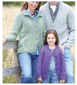King Cole Aran Knitting Pattern - Family Cable Knit Cardigans (5957)