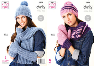King Cole Chunky Knitting Pattern - Ladies Winter Accessories (5971)