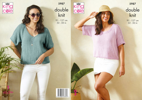 King Cole Double Knit Knitting Pattern - Ladies Tops (5987)