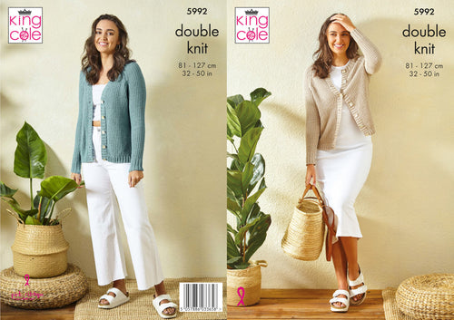 King Cole Double Knit Knitting Pattern - Ladies Cardigans (5992)