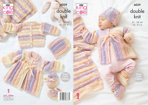 King Cole DK Knitting Pattern - Baby Cardigan Matinee Coat & Blanket (6029)