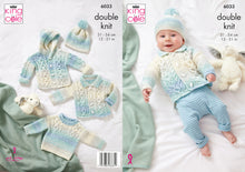 Load image into Gallery viewer, King Cole DK Knitting Pattern - Baby Jacket Sweater Cardigan &amp; Hat (6033)