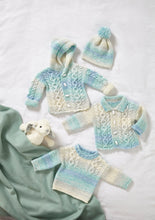 Load image into Gallery viewer, King Cole DK Knitting Pattern - Baby Jacket Sweater Cardigan &amp; Hat (6033)