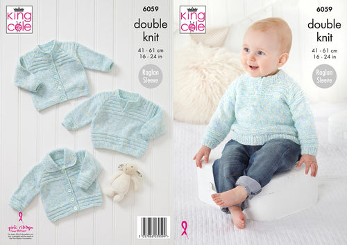 King Cole Double Knitting Pattern – Baby Cardigans & Sweater (6059)