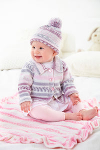 King Cole DK Pattern - Baby Raglan Jacket, Hat, Blanket & Cushion Cover (6101)