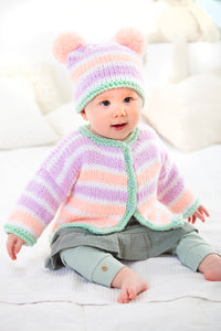 King Cole Chunky Knitting Pattern - Babies Cardigan, Hat & Top (6107)