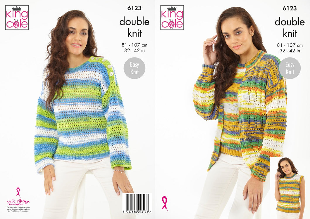 King Cole Knitting Pattern - Ladies Sweater, Cardigan & Tank Top 6123