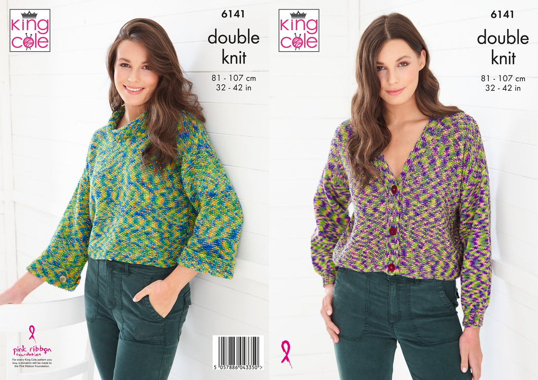 King Cole Knitting Pattern - Ladies Sweater & Cardigan 6141