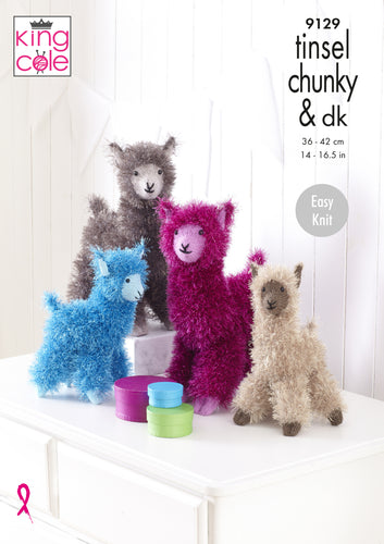 King Cole Tinsel Chunky Knitting Pattern - Alpacas (9129)