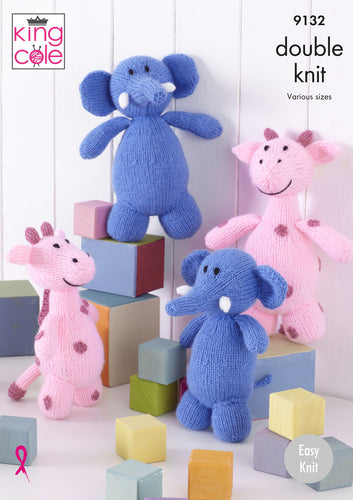 King Cole Double Knitting Pattern - Elephant & Giraffe Toys (9132)