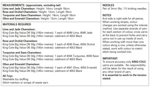 King Cole Double Knit Knitting Pattern - Chameleons (9162)