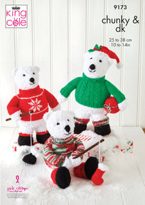 King Cole Chunky & DK Knitting Pattern - Polar Bears in Christmas Jumpers (9173)