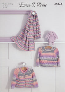 James Brett DK Knitting Pattern - Baby Cardigan Sweater & Blanket (JB746)