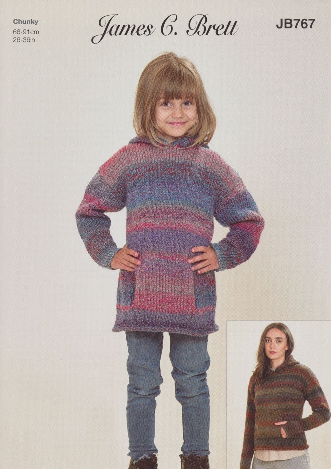 James Brett Chunky Knitting Pattern - Ladies & Girls Hoodies (JB767)