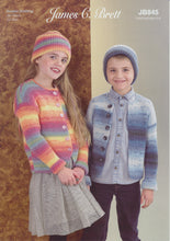 Load image into Gallery viewer, James Brett Double Knit Knitting Pattern - Children&#39;s Cardigan &amp; Hat (JB845)