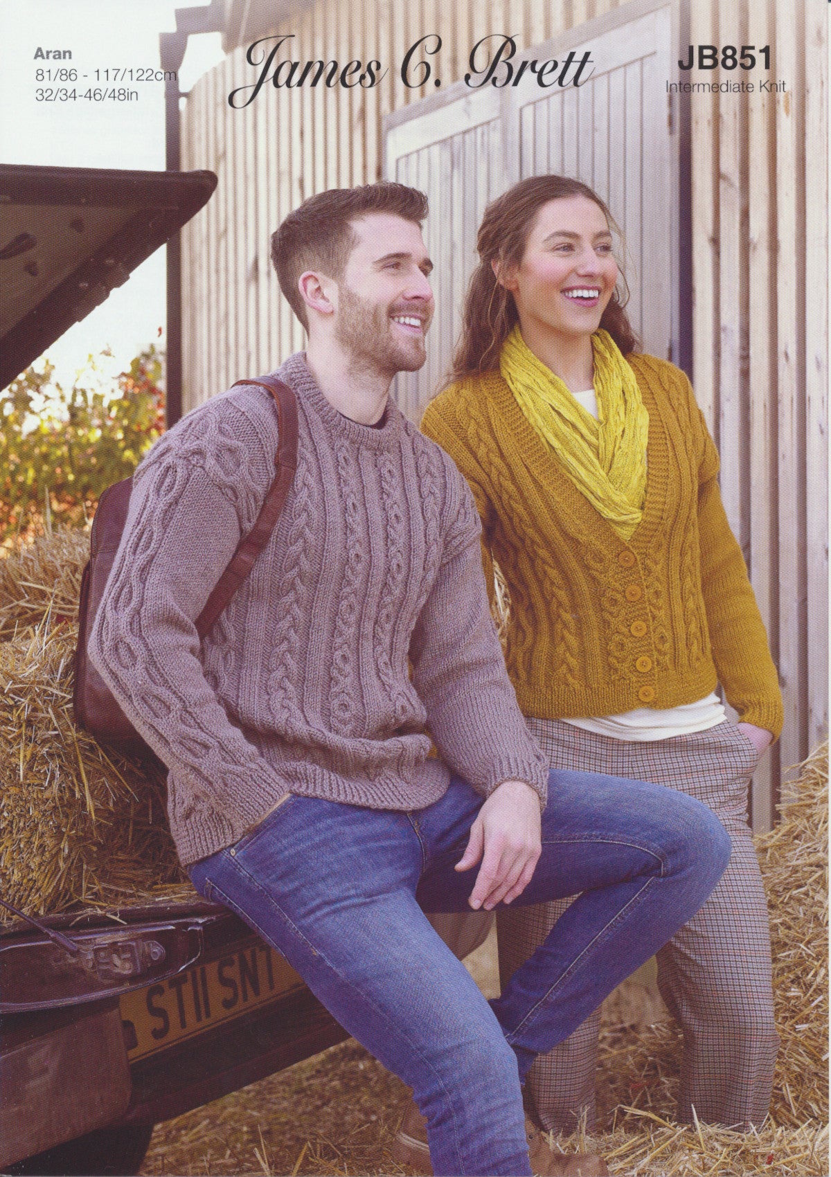 James Brett Aran Knitting Pattern Ladies Cardigan Mens Sweater JB851 Mill Outlets