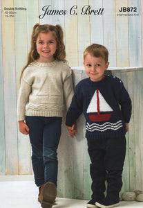 James Brett Double Knit Knitting Pattern Childs Boat Design Sweaters (JB872)